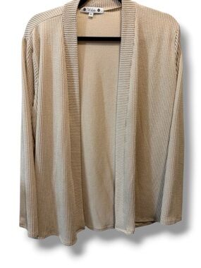 Wilde Women’s Open Shawl Ribbed Detail Cardigan Light Beige Long Sleeve Sweater